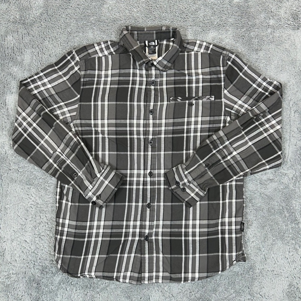 The North Face Mens Grey Plaid Circular Design Cotton Flannel Shirt Large